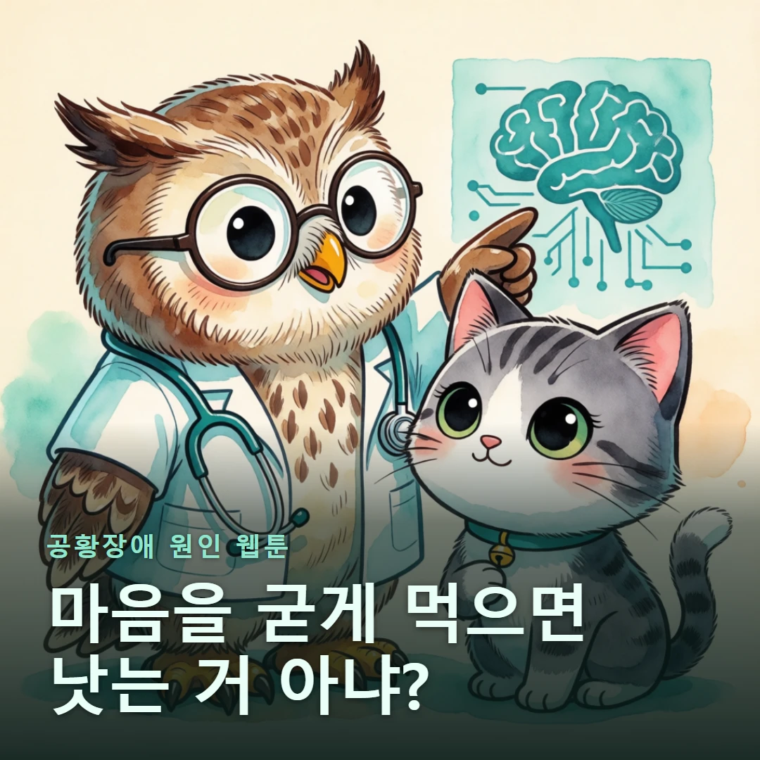 공황장애 원인 웹툰 표지 — 마음을 굳게 먹으면 낫는 거 아냐?