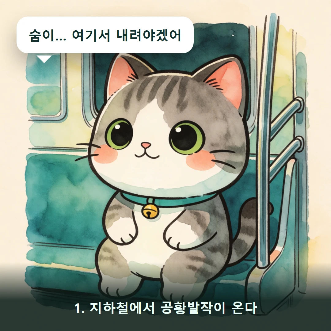 웹툰 1컷 — 1. 지하철에서 공황발작이 온다 (숨이… 여기서 내려야겠어)