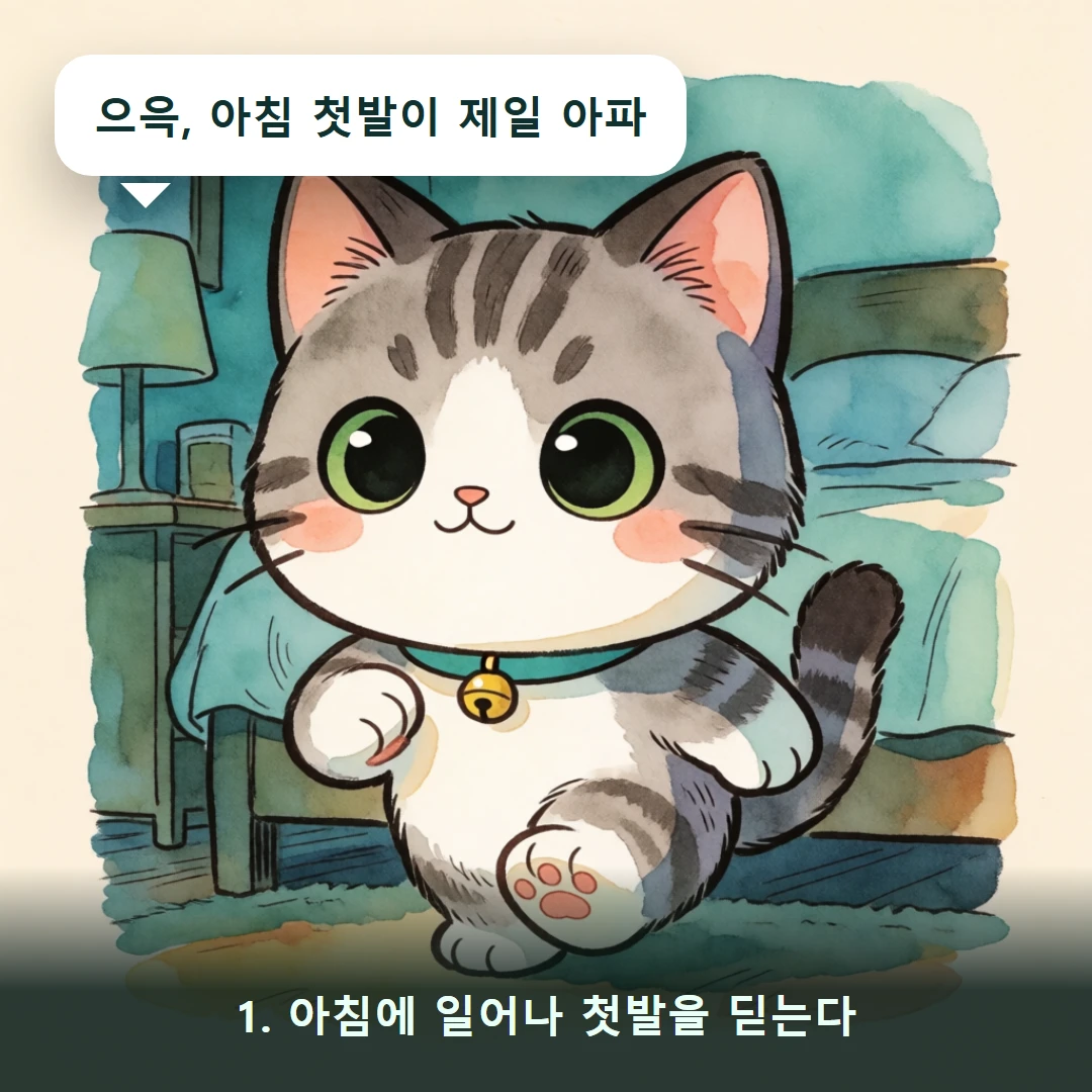 웹툰 1컷 — 1. 아침에 일어나 첫발을 딛는다 (으윽, 아침 첫발이 제일 아파)