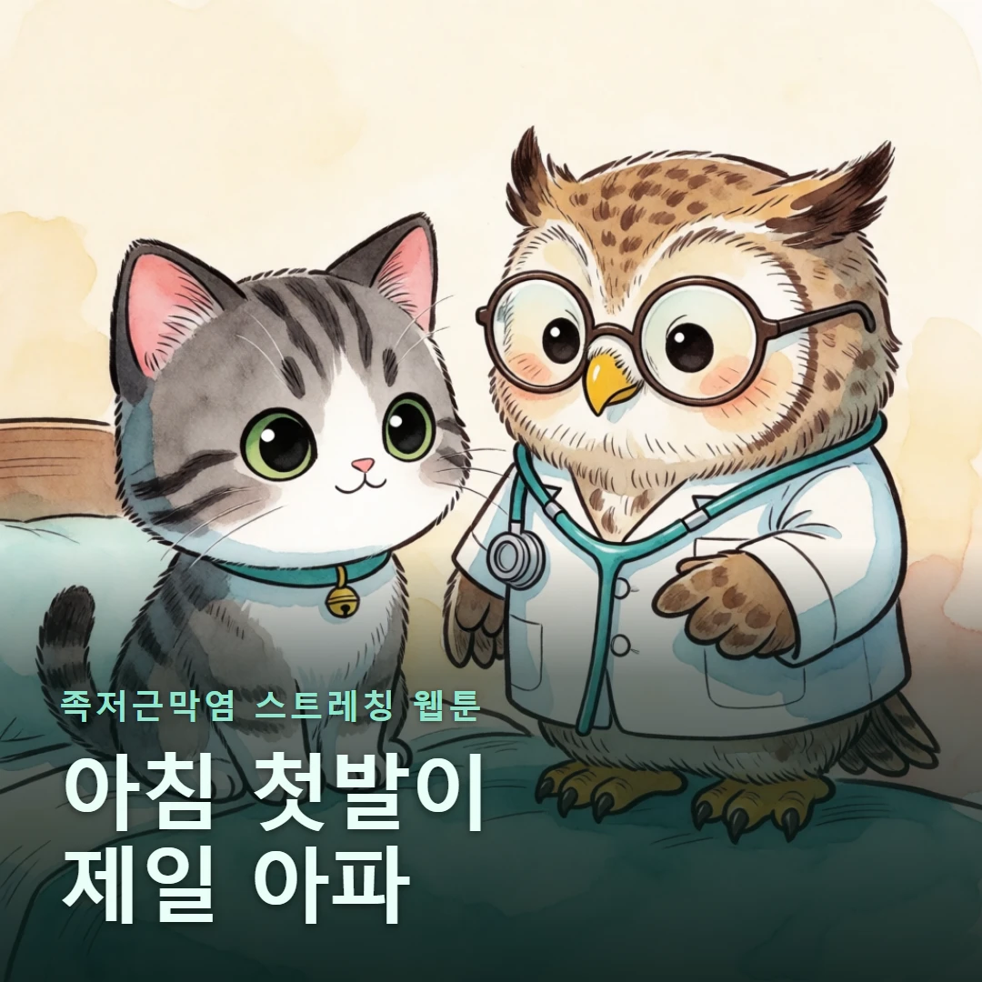 족저근막염 스트레칭 웹툰 표지 — 아침 첫발이 제일 아파