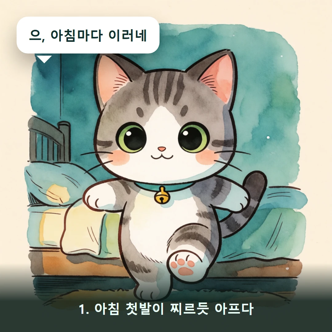 웹툰 1컷 — 1. 아침 첫발이 찌르듯 아프다 (으, 아침마다 이러네)