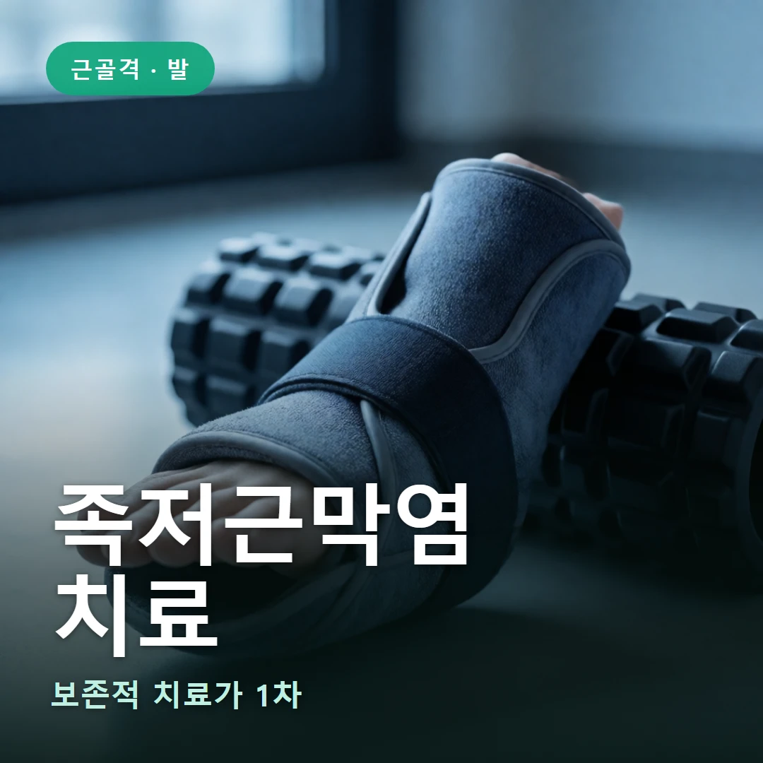 족저근막염 치료 요약 표지 — 보존적 치료가 1차