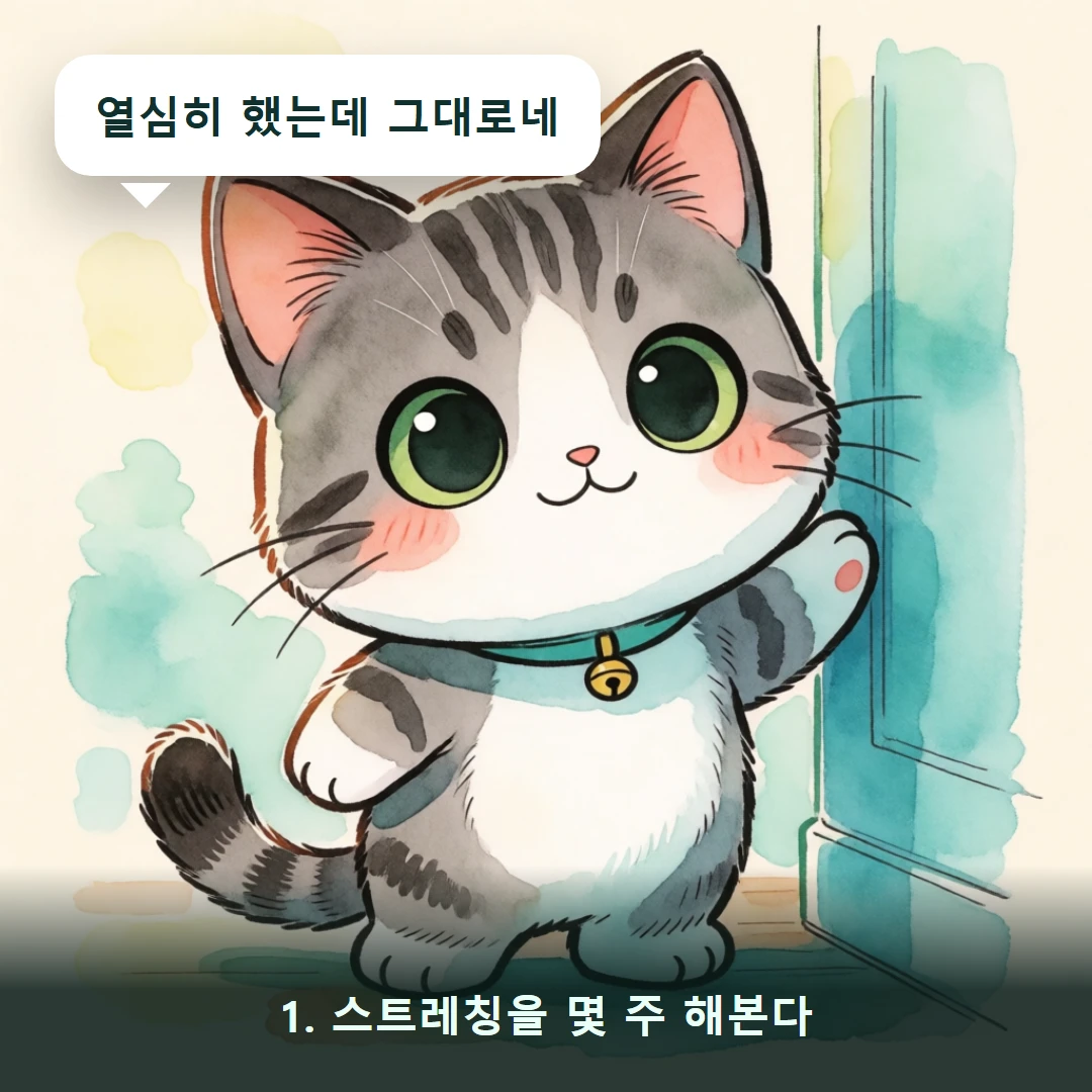 웹툰 1컷 — 1. 스트레칭을 몇 주 해본다 (열심히 했는데 그대로네)
