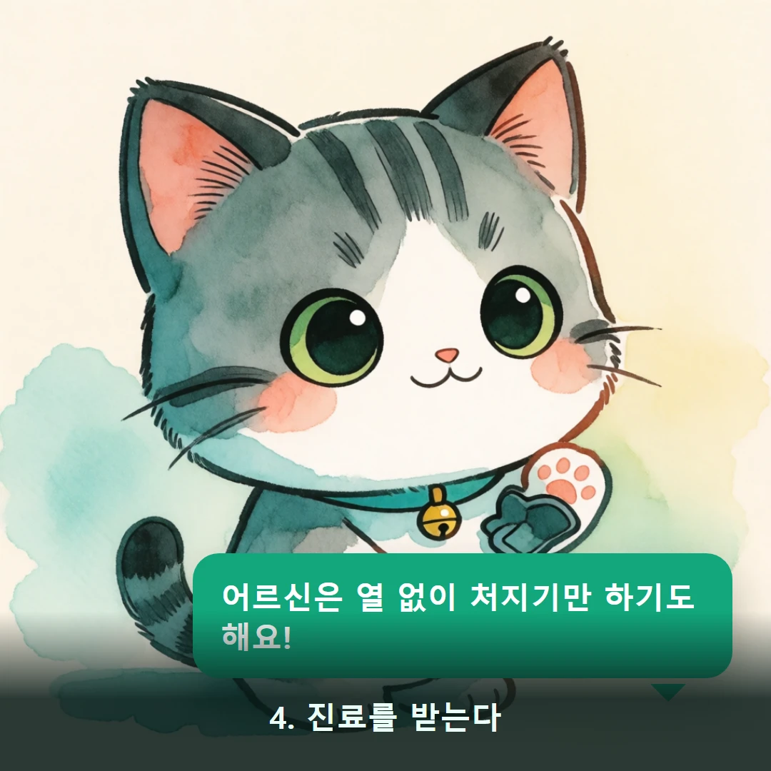 웹툰 4컷 — 4. 진료를 받는다 (어르신은 열 없이 처지기만 하기도 해요!)