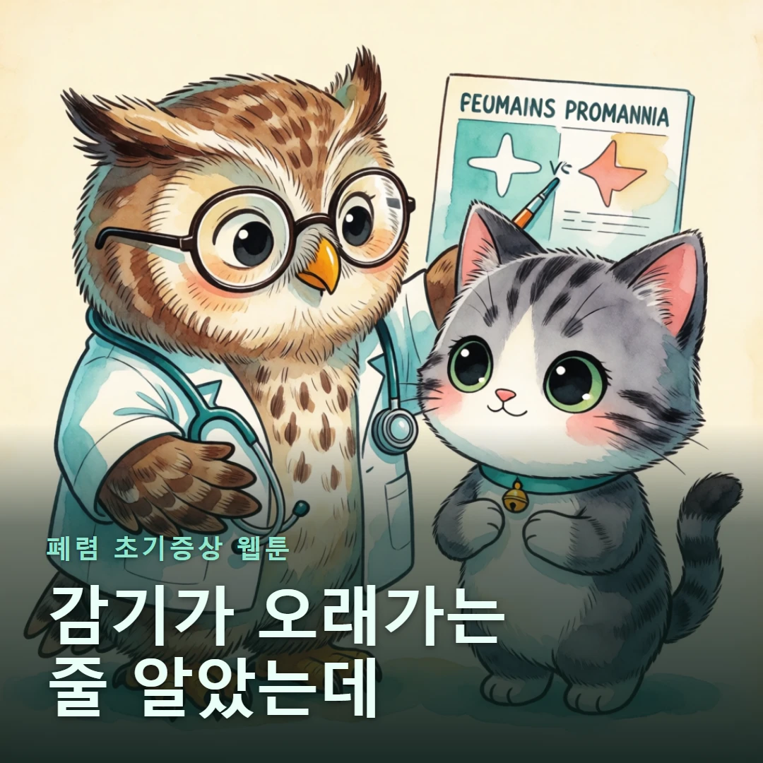 폐렴 초기증상 웹툰 표지 — 감기가 오래가는 줄 알았는데