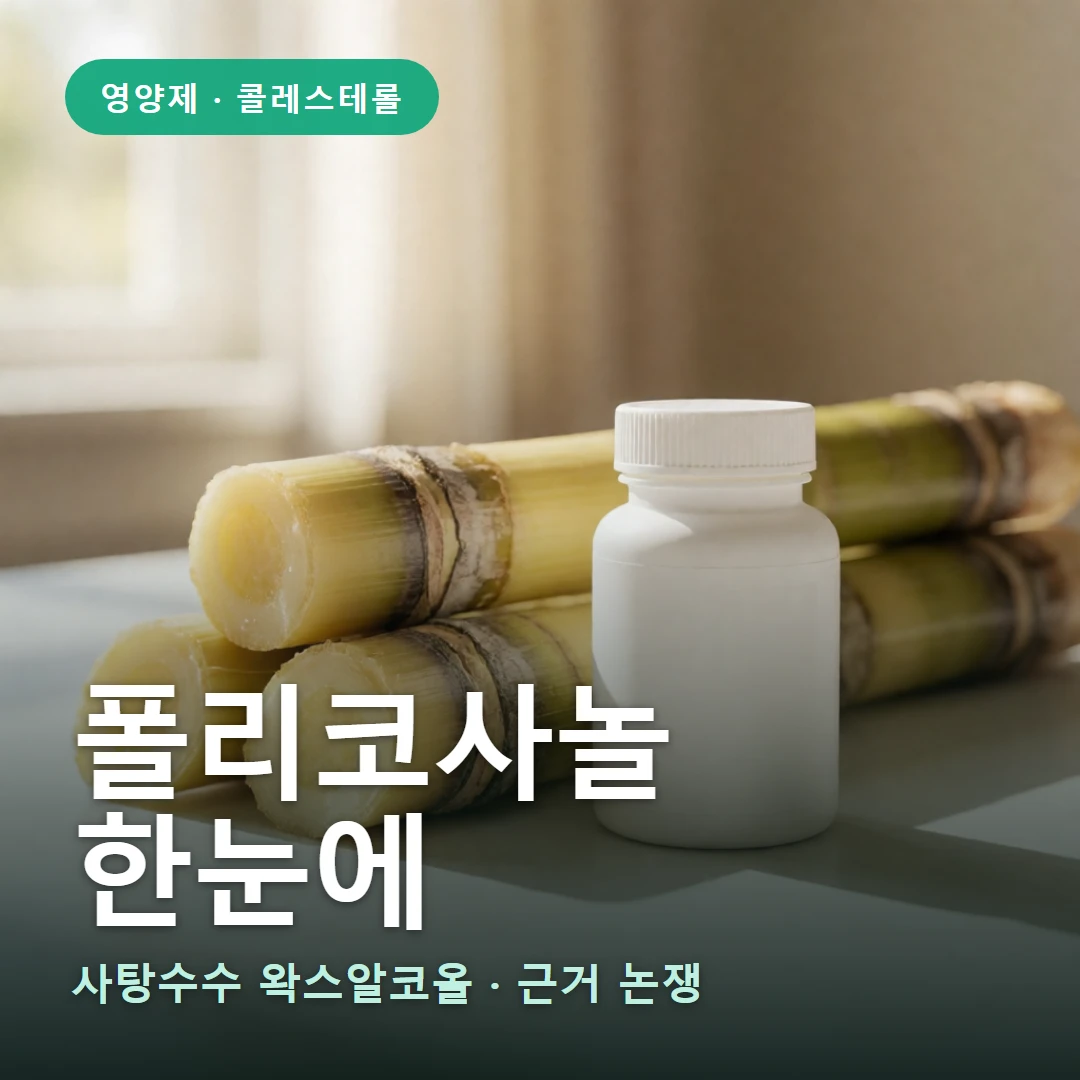 폴리코사놀 요약 표지 — 사탕수수 왁스알코올 · 근거 논쟁