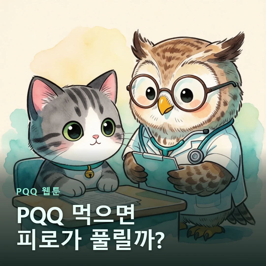 PQQ 웹툰 표지 — PQQ 먹으면 피로가 풀릴까?