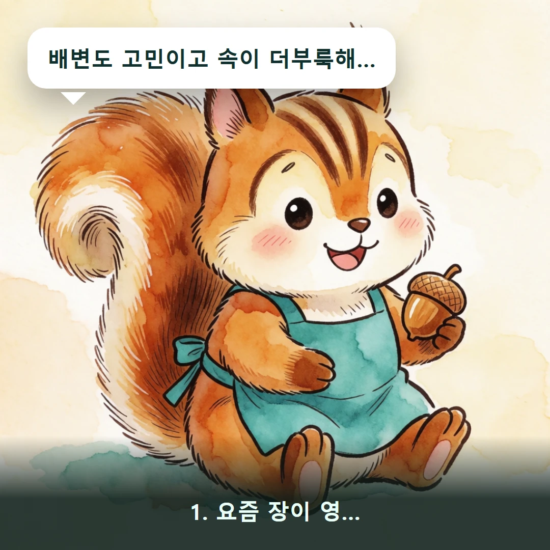 웹툰 1컷 — 1. 요즘 장이 영… (배변도 고민이고 속이 더부룩해…)