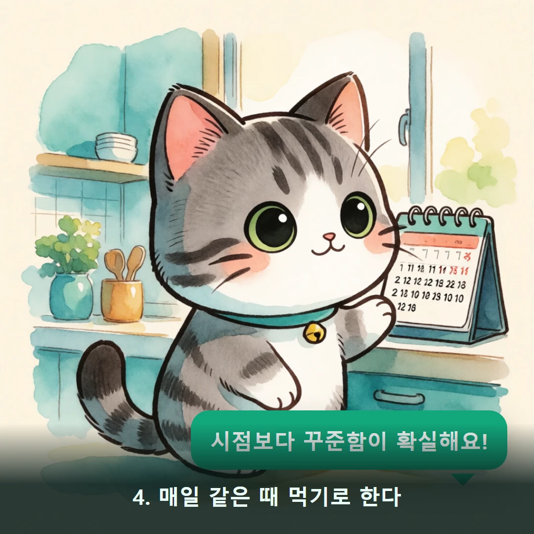 웹툰 4컷 — 4. 매일 같은 때 먹기로 한다 (시점보다 꾸준함이 확실해요!)