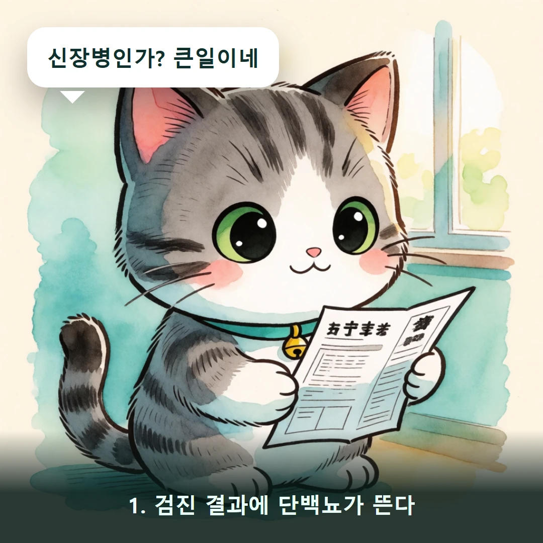 웹툰 1컷 — 1. 검진 결과에 단백뇨가 뜬다 (신장병인가? 큰일이네)