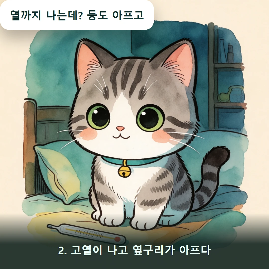 웹툰 2컷 — 2. 고열이 나고 옆구리가 아프다 (열까지 나는데? 등도 아프고)