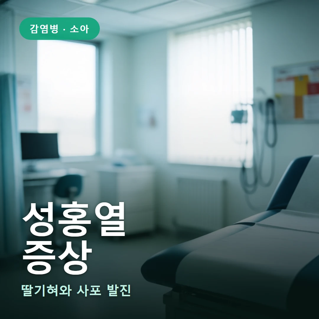 성홍열 증상 요약 표지 — 딸기혀와 사포 발진