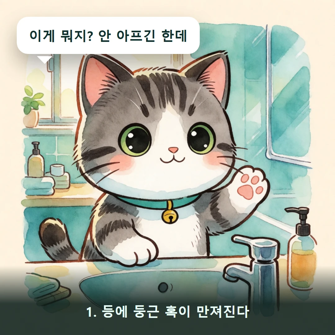 웹툰 1컷 — 1. 등에 둥근 혹이 만져진다 (이게 뭐지? 안 아프긴 한데)