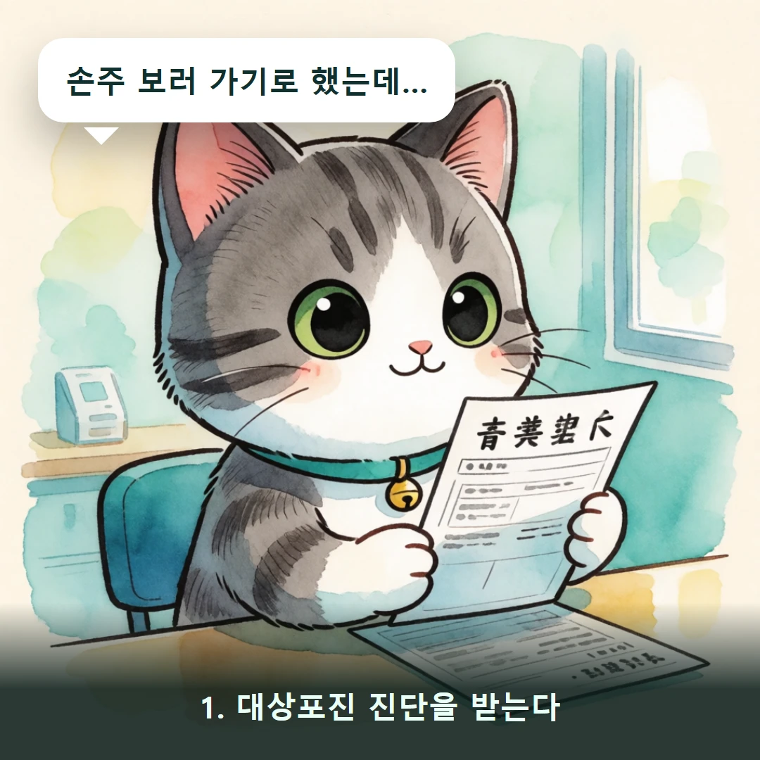 웹툰 1컷 — 1. 대상포진 진단을 받는다 (손주 보러 가기로 했는데…)