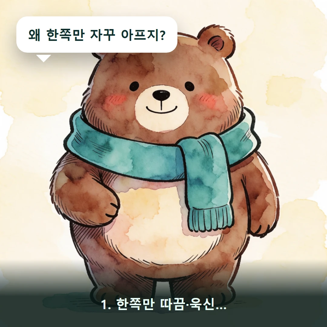 웹툰 1컷 — 1. 한쪽만 따끔·욱신… (왜 한쪽만 자꾸 아프지?)