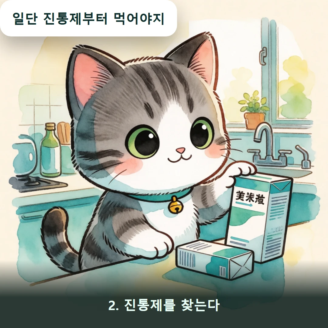 웹툰 2컷 — 2. 진통제를 찾는다 (일단 진통제부터 먹어야지)