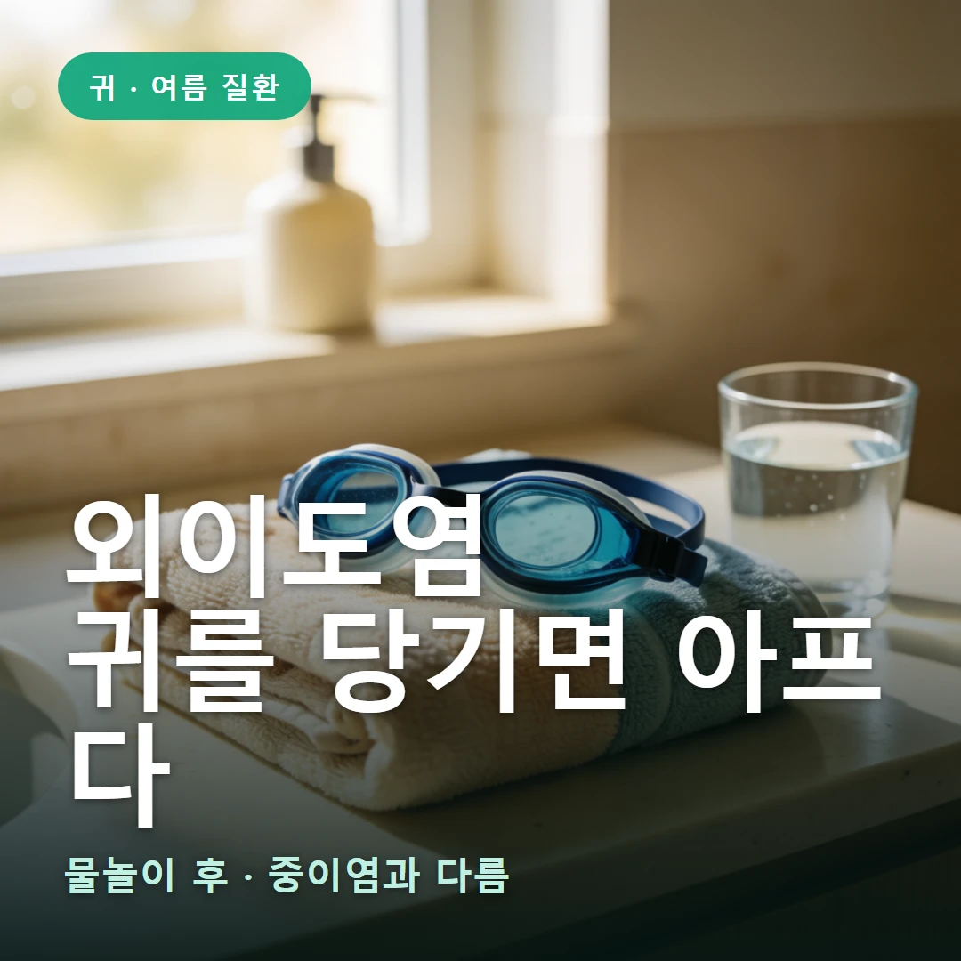 외이도염 요약 표지 — 물놀이 후 · 중이염과 다름