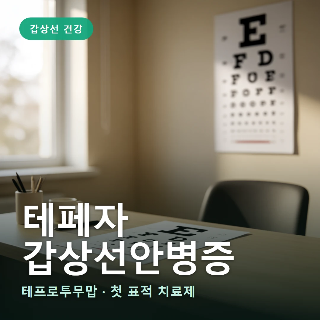 테페자 갑상선안병증 요약 표지 — 테프로투무맙 · 첫 표적 치료제