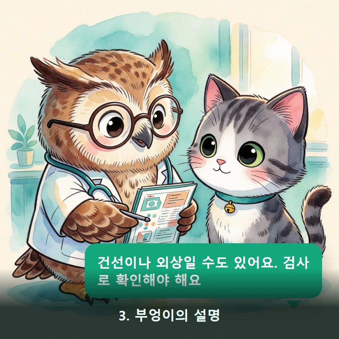 웹툰 3컷 — 3. 부엉이의 설명 (건선이나 외상일 수도 있어요. 검사로 확인해야 해요)