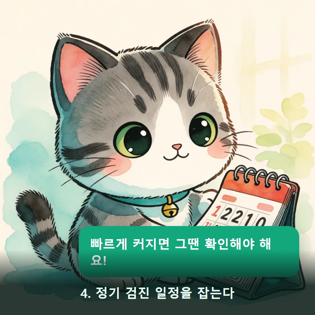 웹툰 4컷 — 4. 정기 검진 일정을 잡는다 (빠르게 커지면 그땐 확인해야 해요!)