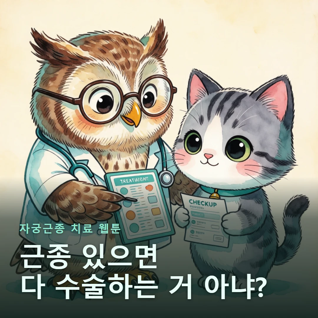 자궁근종 치료 웹툰 표지 — 근종 있으면 다 수술하는 거 아냐?