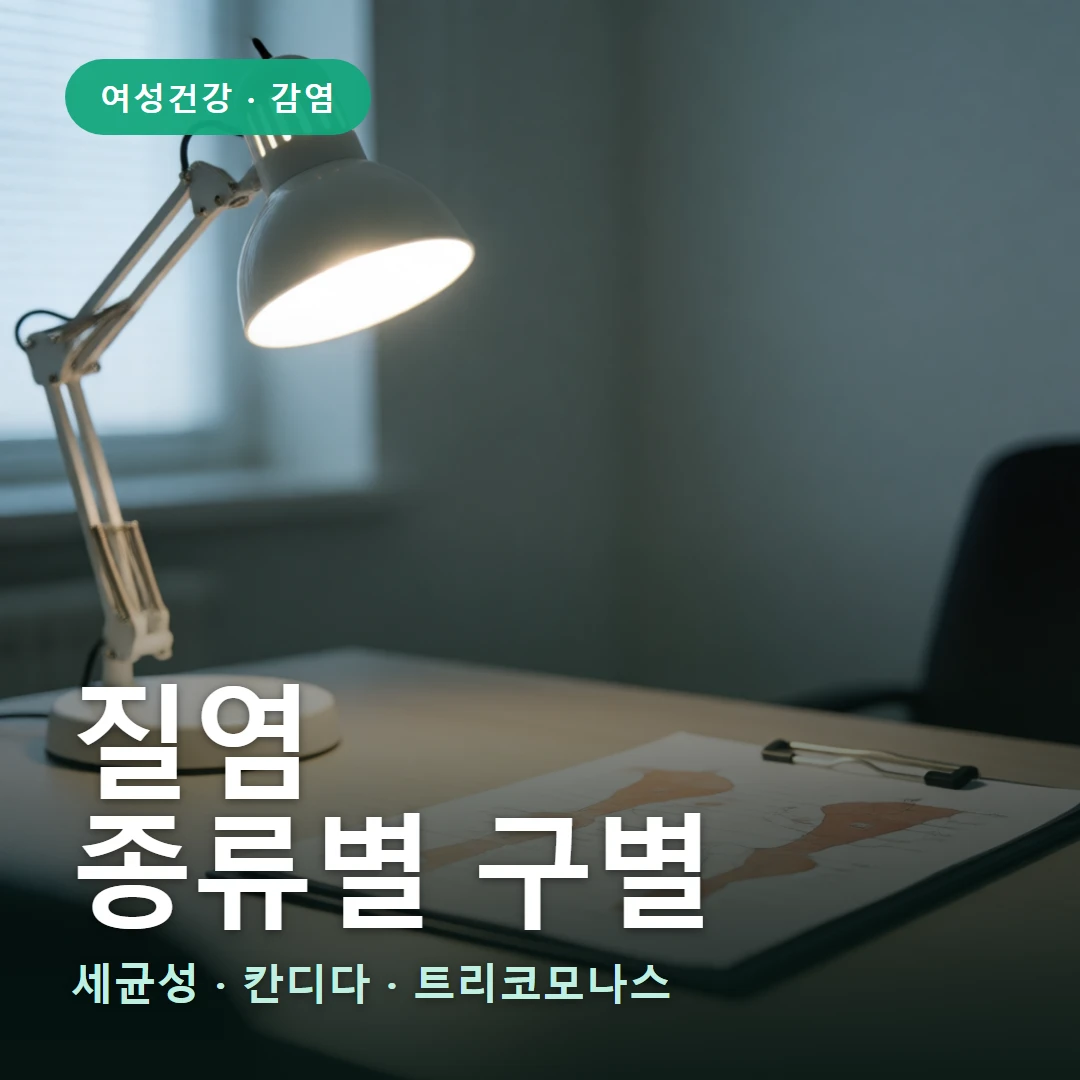 질염 종류 요약 표지 — 세균성 · 칸디다 · 트리코모나스