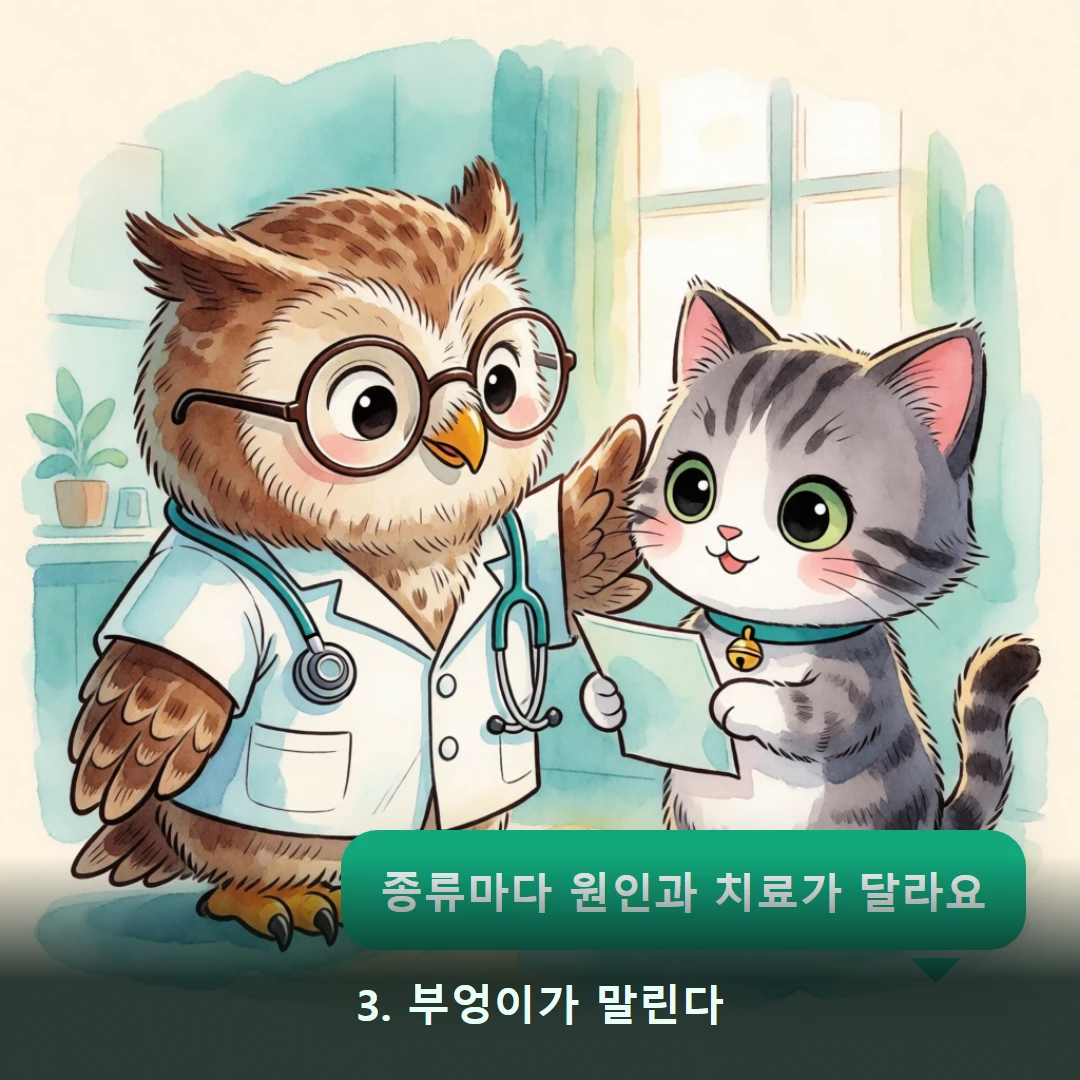 웹툰 3컷 — 3. 부엉이가 말린다 (종류마다 원인과 치료가 달라요)