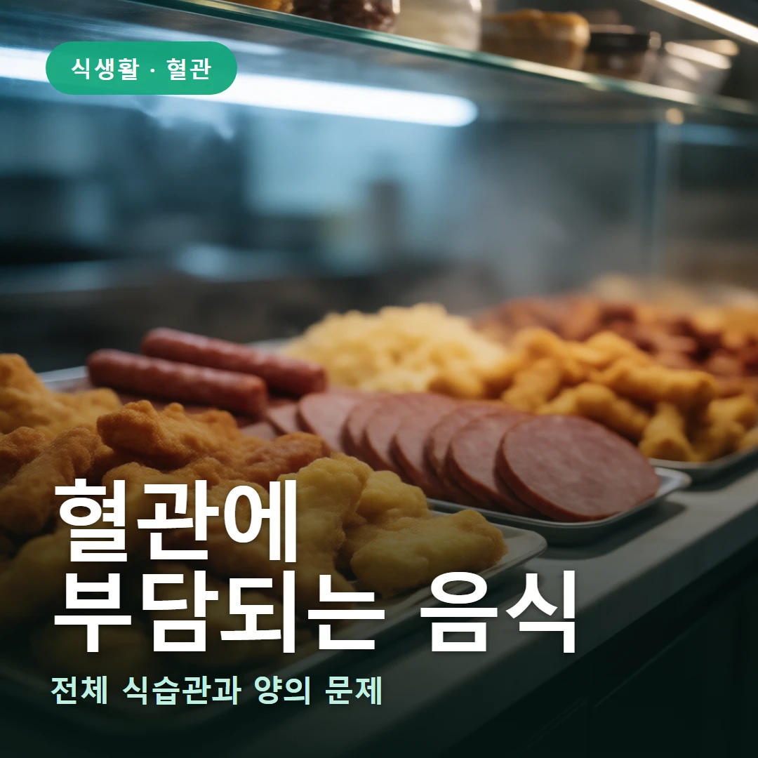혈관에 부담되는 음식 요약 표지 — 전체 식습관과 양의 문제